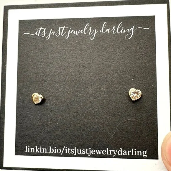 Womens Earrings 10K Yellow Gold Heart Cubic Zirconia Gift Idea for Her Estate